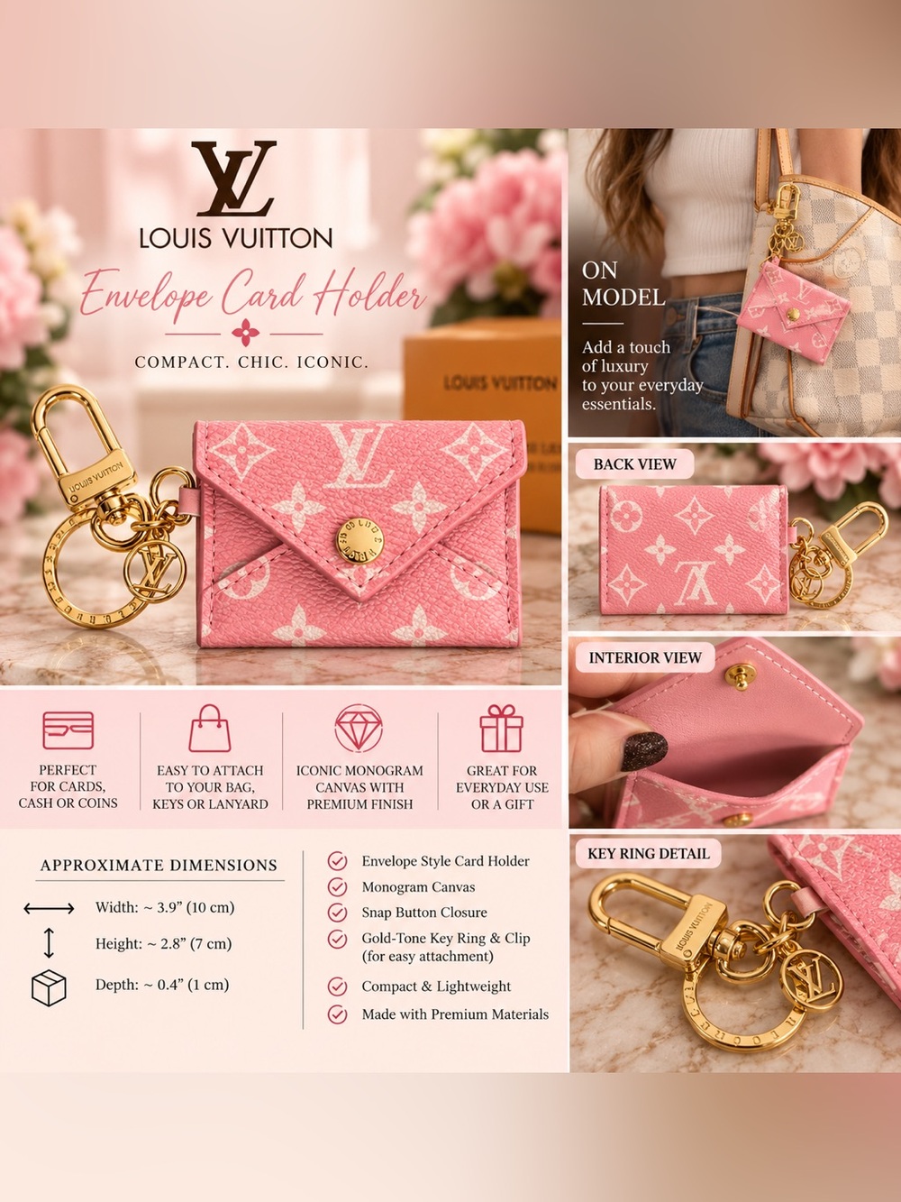 Pink Monogram Key Pouch Card Holder